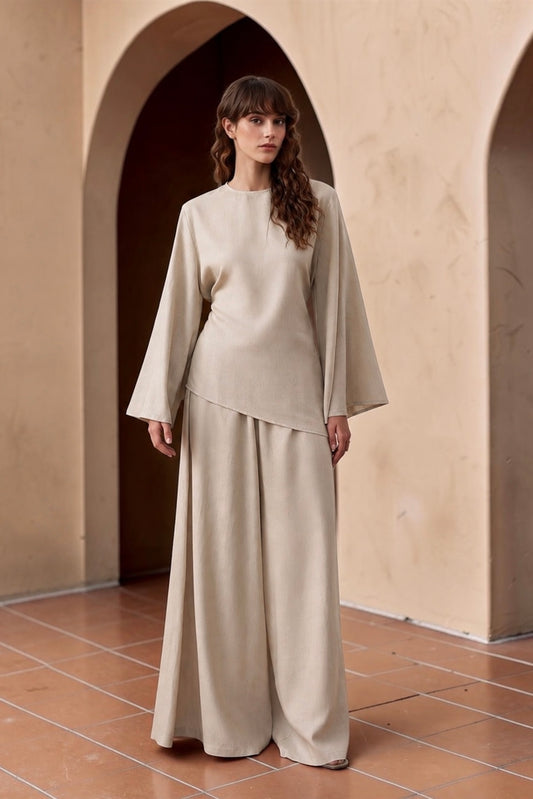 Dark brown two-piece linen set