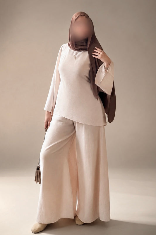 Ensemble deux pièces beige en lin