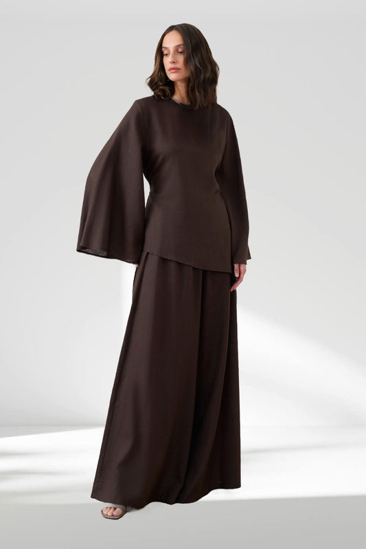 Ensemble deux pièces Marron brunette en lin